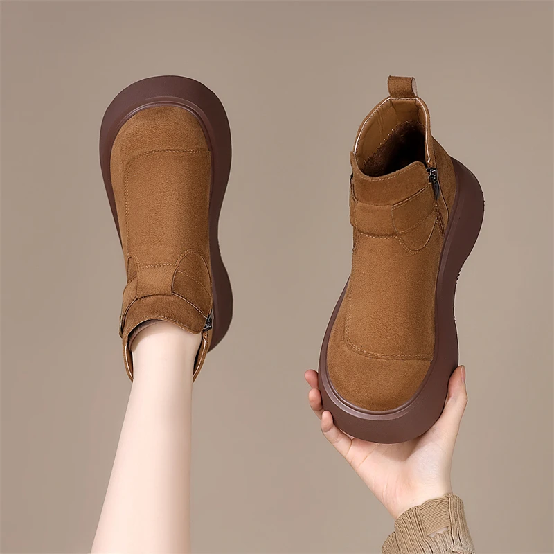 复古厚底增高加厚棉雪地靴女2025秋冬百搭加绒保暖防滑软底马丁靴