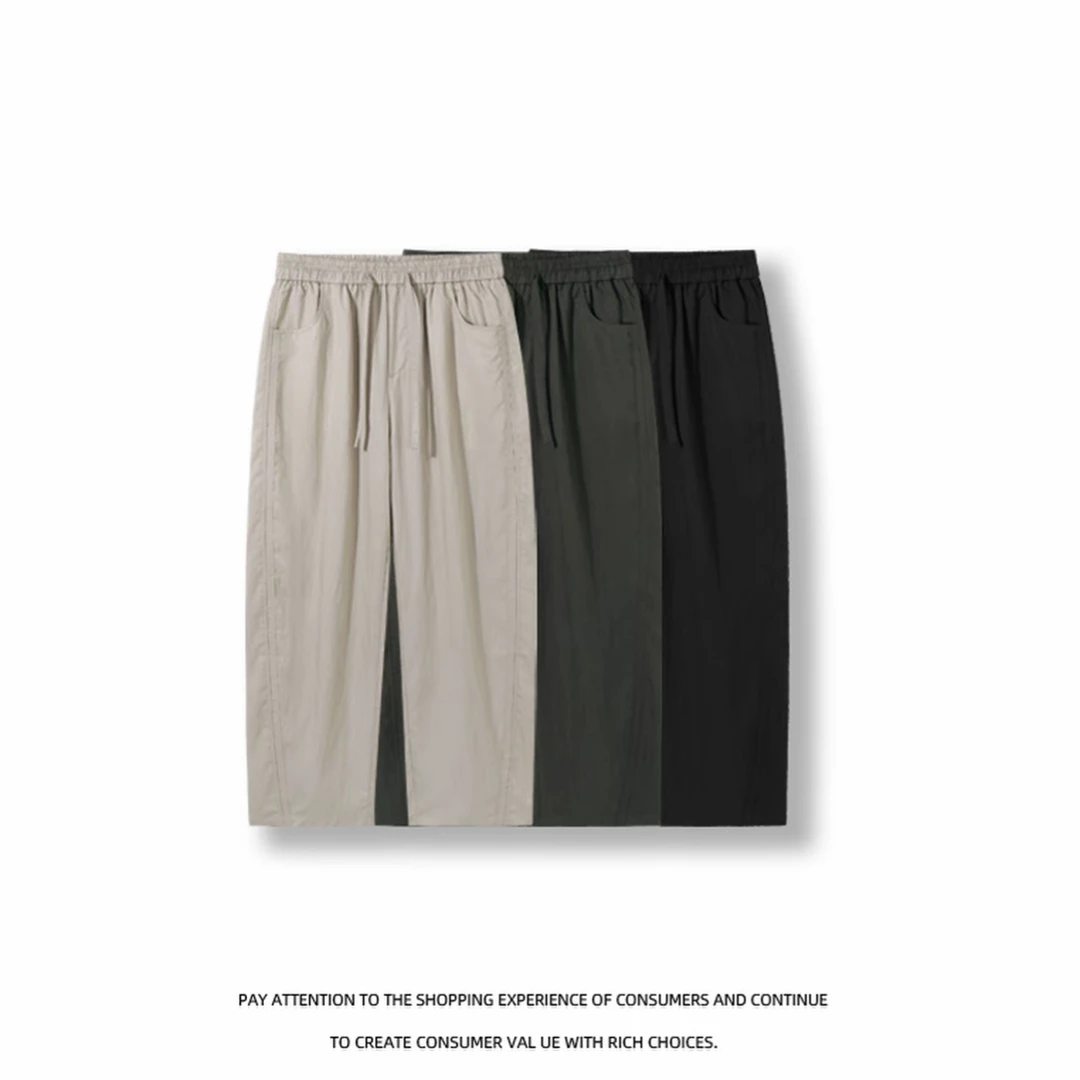 垂感莱赛尔植物纤维老钱风超薄透气凉感阔腿弯刀抽绳休闲裤