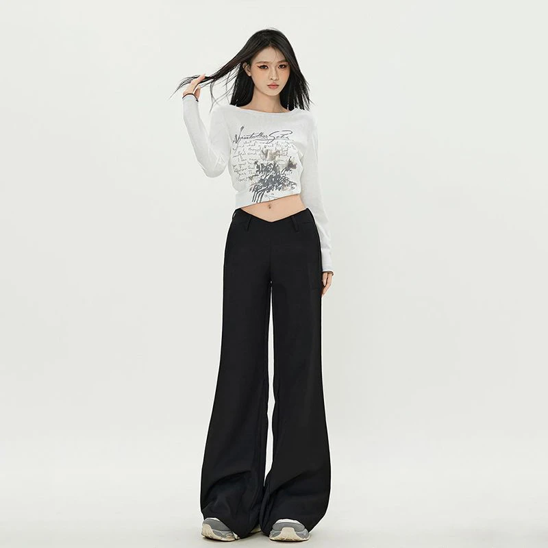 ZZR秋季新款美式小众V型低腰喇叭西裤女高级感显瘦白领休闲长裤子