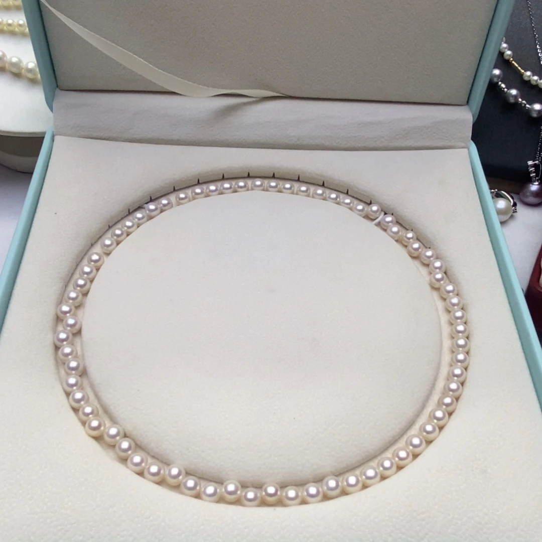 项链银S925镶嵌淡水珍珠6-7mm无核正圆钻光珍珠项链