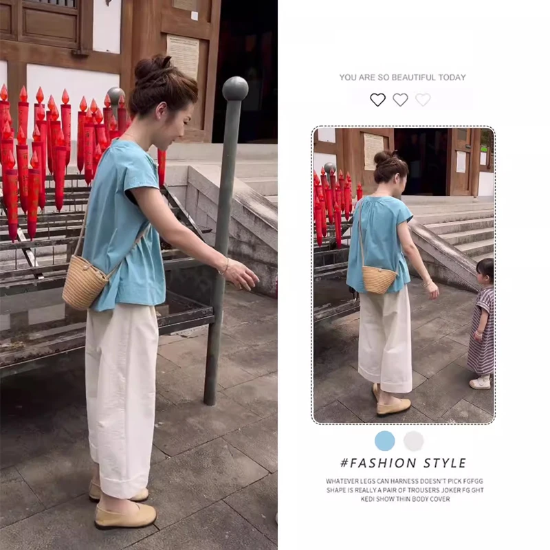 休闲时尚套装女夏装新款微胖显瘦遮肉减龄高级感上衣阔腿裤两件套