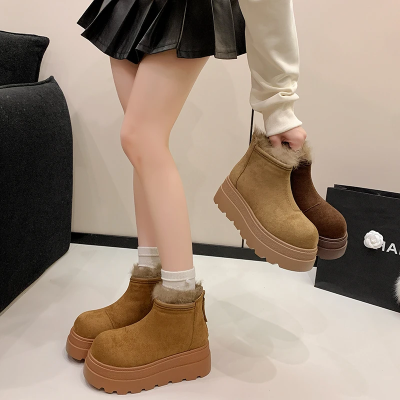 厚底增高加绒保暖加厚雪地靴女2025新款冬小个子爆款勃肯短靴棉鞋