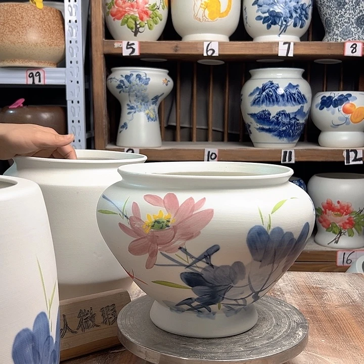 陶高20口20青花荷花陶瓷