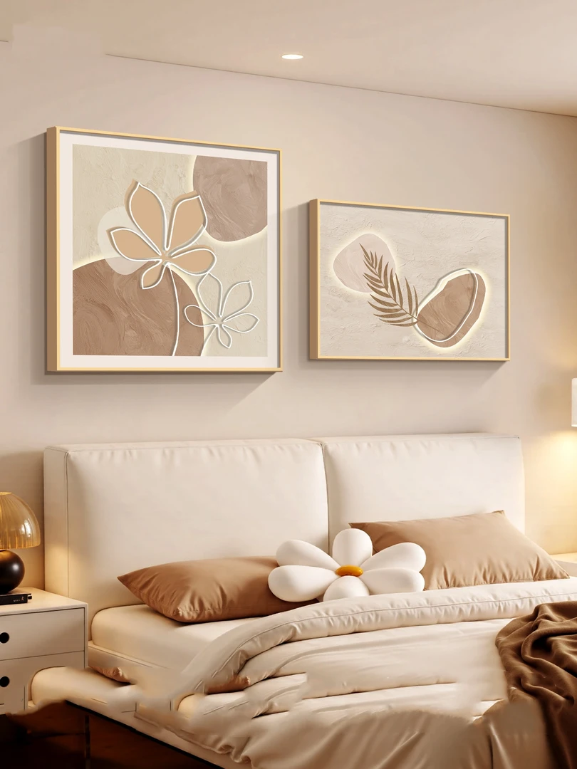 轻奢卧室装饰画原木风床头装饰画现代简约酒店壁画奶油风餐厅挂画