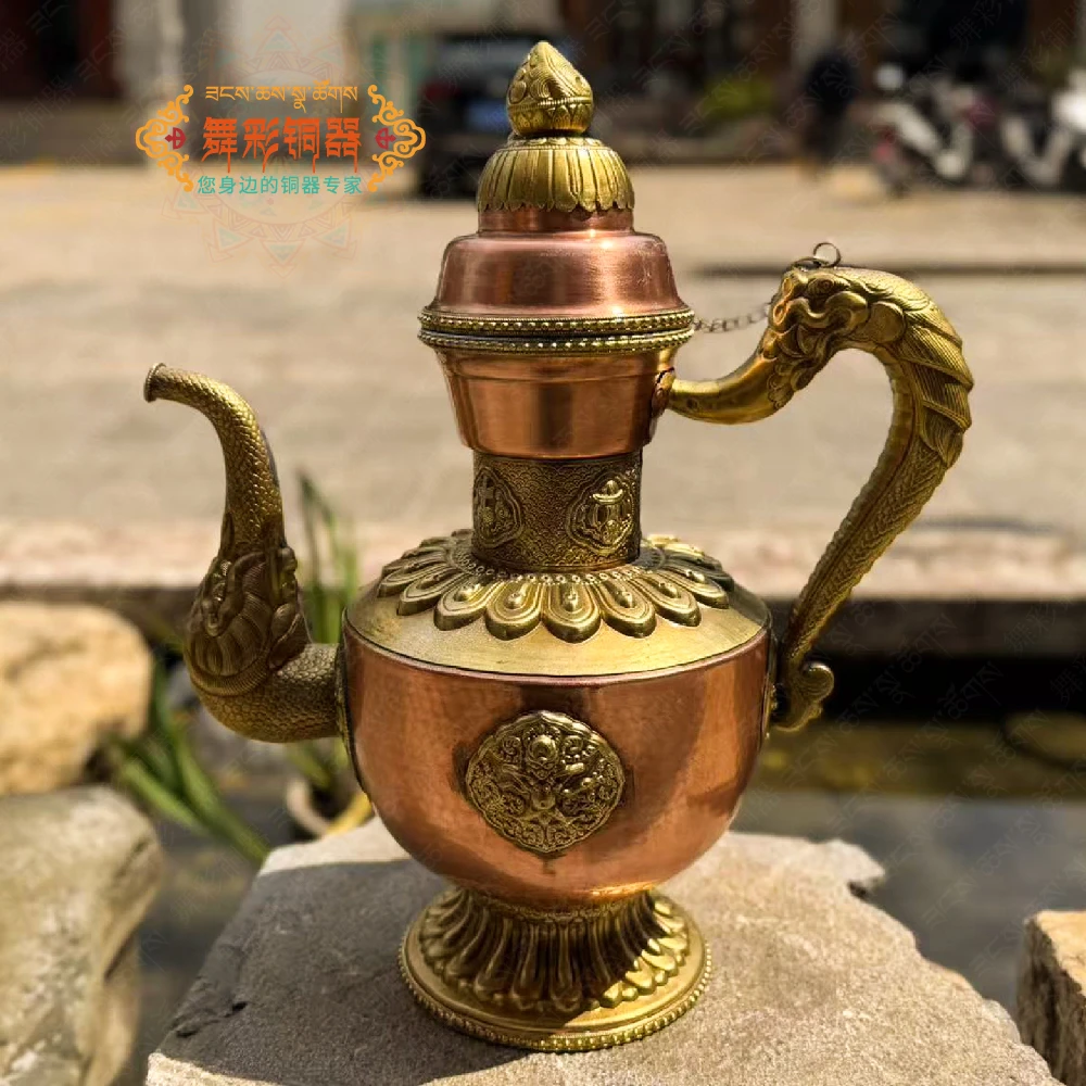 舞彩铜器少数民族藏式手工铜莲花身铜茶壶手工摆件