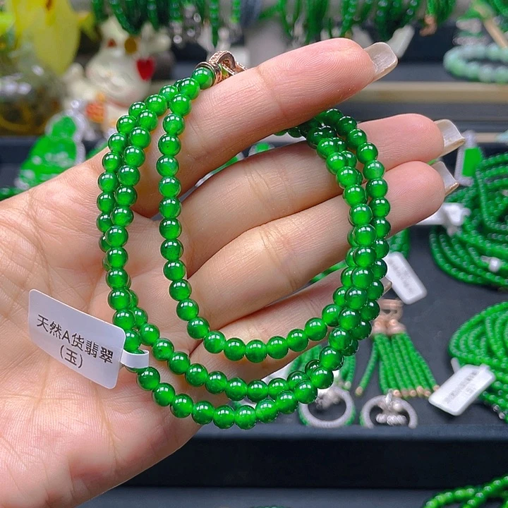 翡翠未镶嵌颈饰高冰阳绿项链5