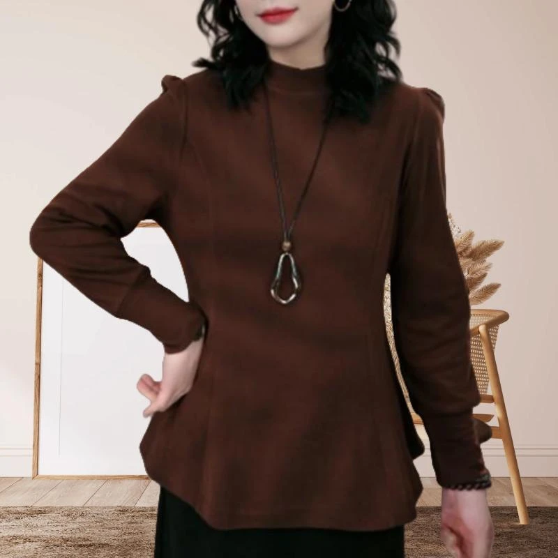 洋气减龄时尚百搭修身显瘦T恤女春秋款荷叶边下摆高级感长袖上衣