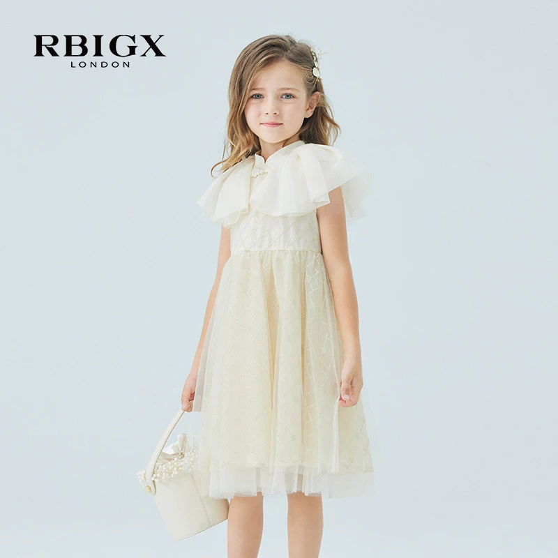 RBIGX瑞比克童装夏季新款旗袍飞袖网纱公主裙淑女连衣裙