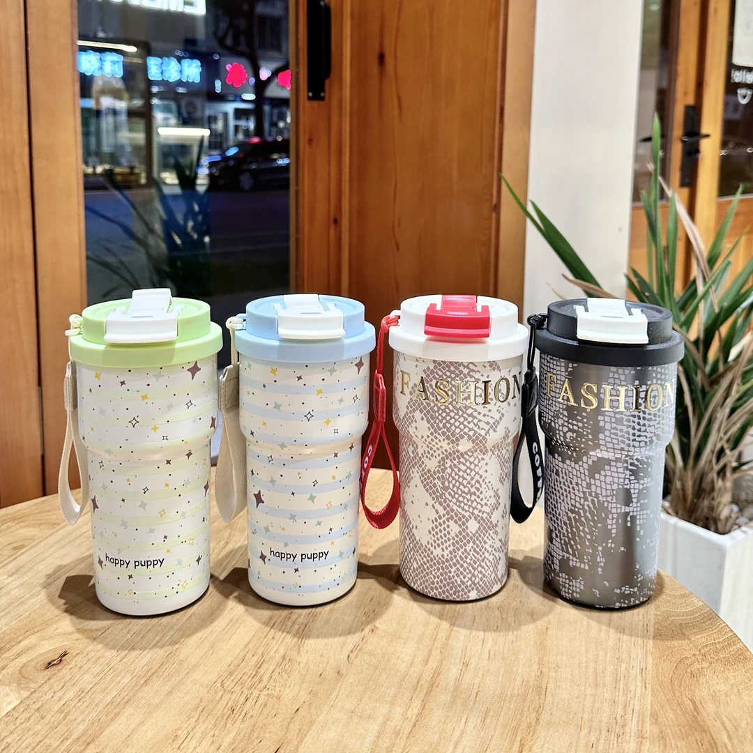 云曼双饮咖啡杯不锈钢喷陶瓷保温杯002水杯600ML