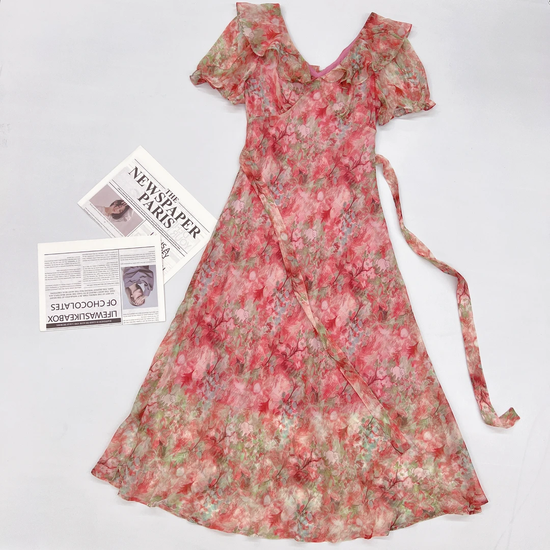 米莱Jiaer/时尚碎花收腰荷叶边收腰显瘦连衣裙259959