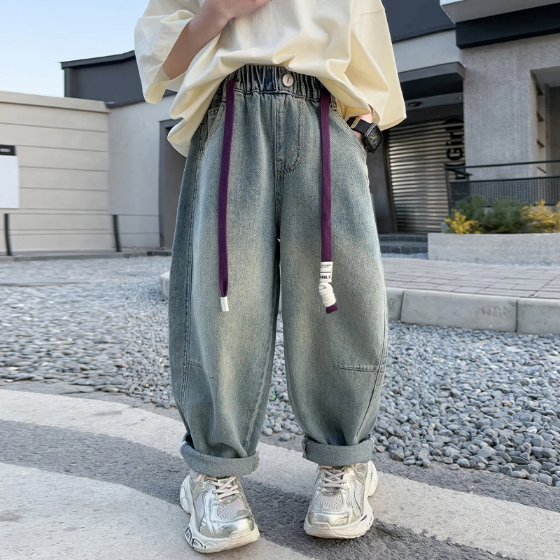 女童牛仔裤春秋女大童韩版老爹裤秋季宽松潮酷哈伦裤秋装儿童裤子