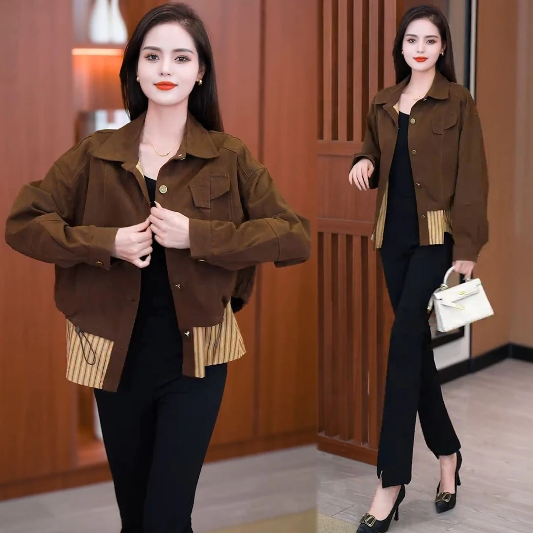 2026春季新款气质宽松显瘦休闲百搭洋气时尚设计感假两件短衬衫女