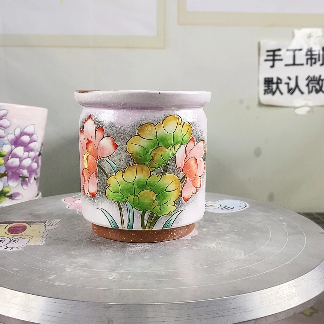 红泥花盆手绘满28包邮
