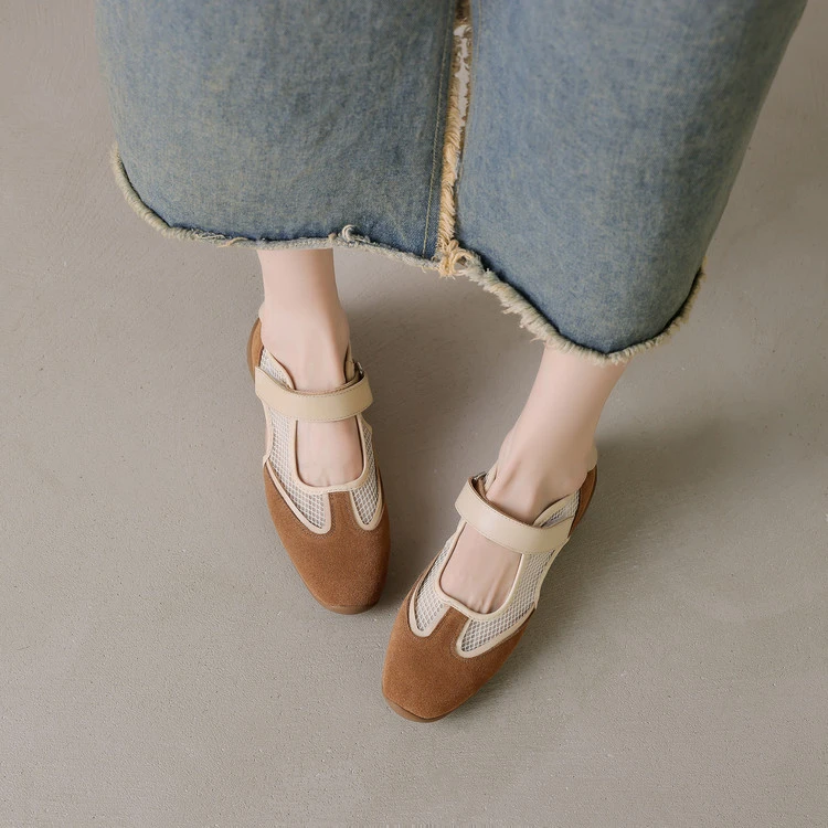 诗宝斐尔厚底4CM运动风玛丽珍女鞋夏季真皮复古网纱拼接休闲单鞋