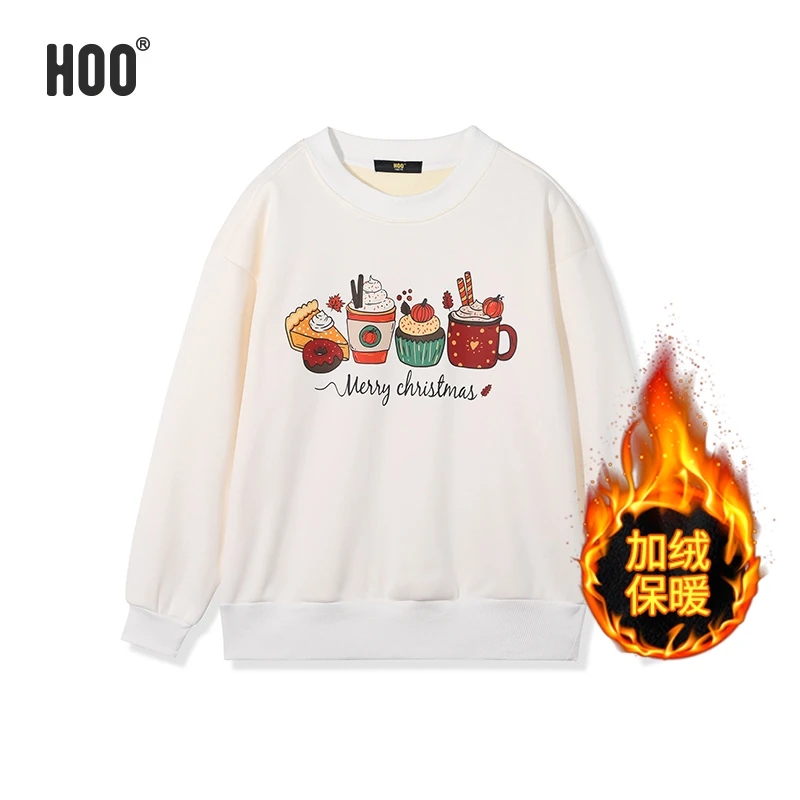 HOO春秋青少年套头卫衣休闲加绒圆领男童长袖印花百搭男上衣 1508