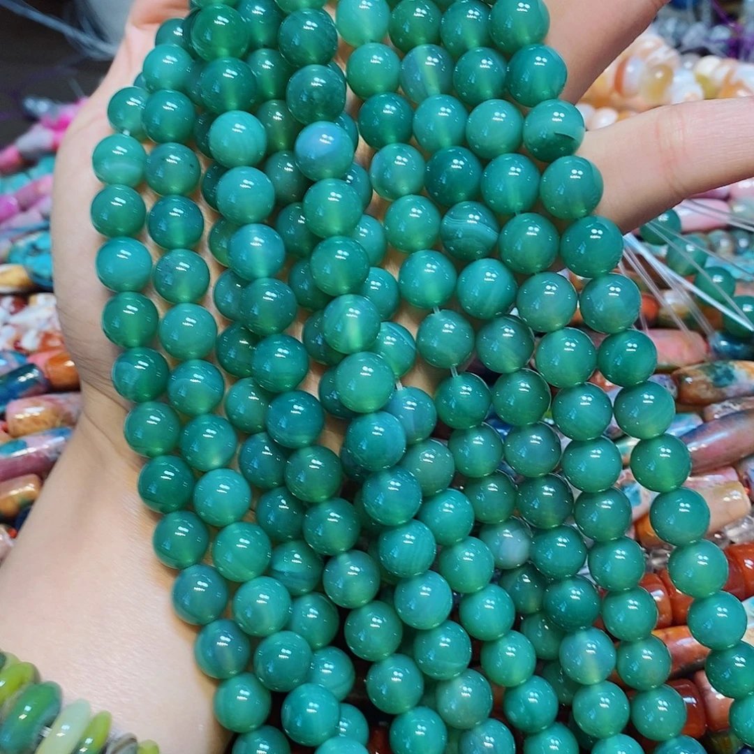 玛瑙/玉髓散珠天然绿玛瑙10mm一条