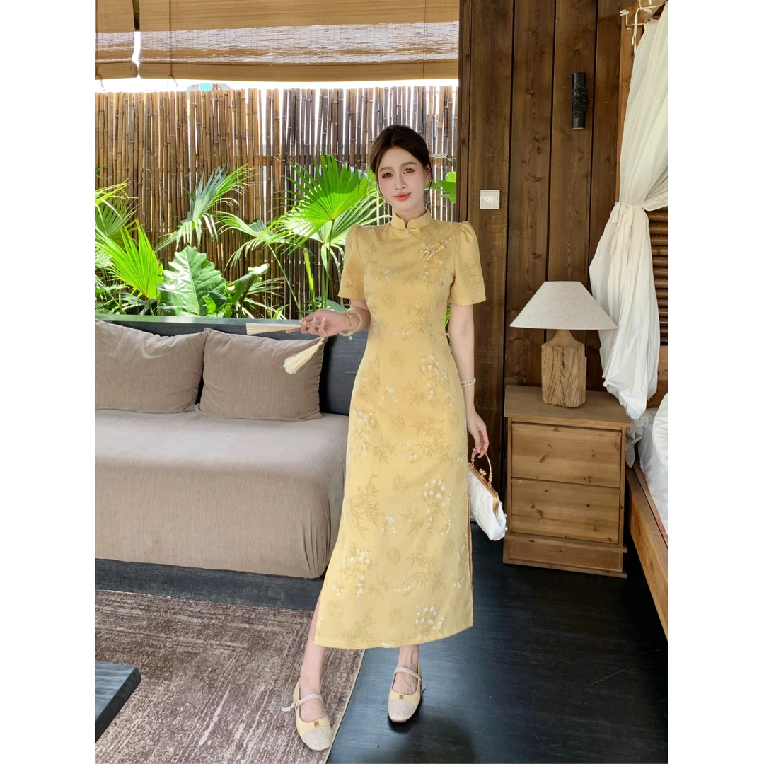 【8638A】2025夏季新中式改良旗袍连衣裙女设计感提花收腰显瘦裙子