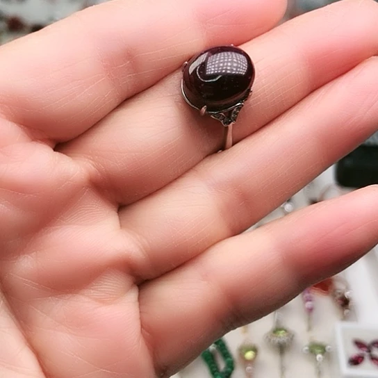 戒指银S925镶嵌石榴石