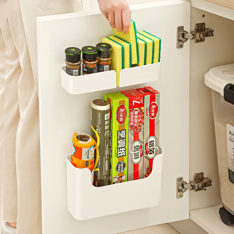 文丽厨房柜门保鲜膜套收纳冰箱侧缝隙悬挂置物架壁挂式调料塑料盒
