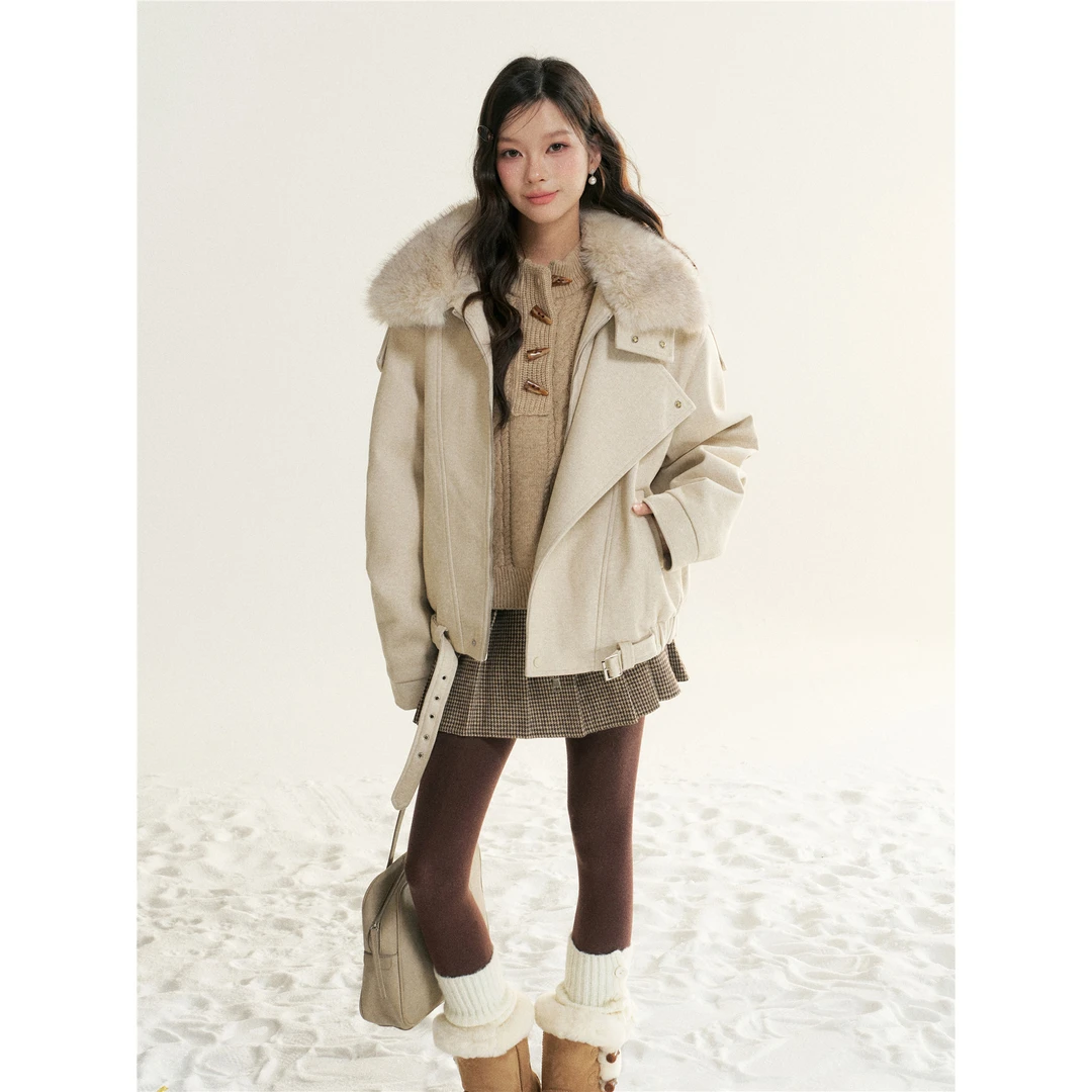 16DEWS''焦糖蒙布朗''可拆卸环保毛毛领羽绒大衣外套厚款夹克上衣