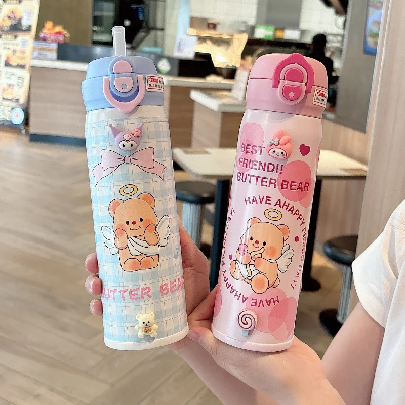 水杯儿童保温杯学生上学专用吸管杯高颜值新款少女心便携直饮双饮