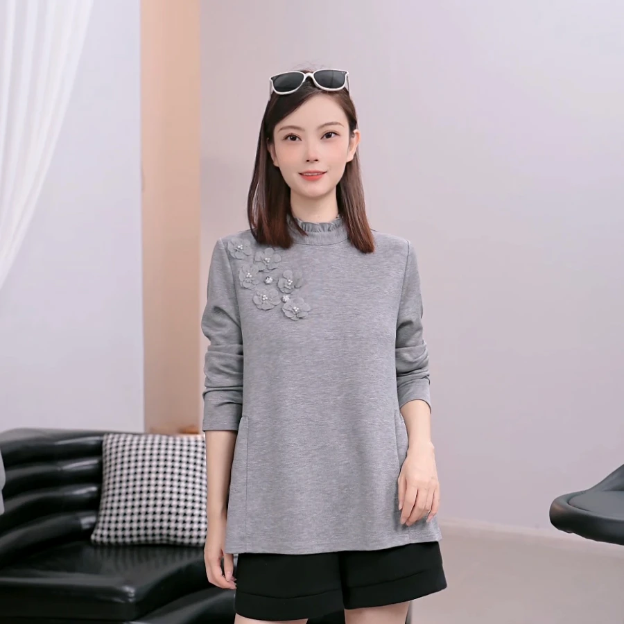 ColorArea/色域秋季新款宽松显瘦重工木耳领时尚减龄百搭卫衣