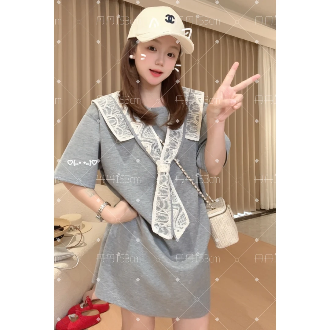 中长款棉蕾丝T恤裙宽松大版连衣裙女夏季潮韩版气质显瘦夏款3030
