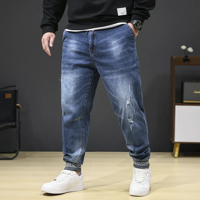 LIUGEJIA/六个加潮牌大码男士春夏新款破洞弹力大码牛仔裤9838