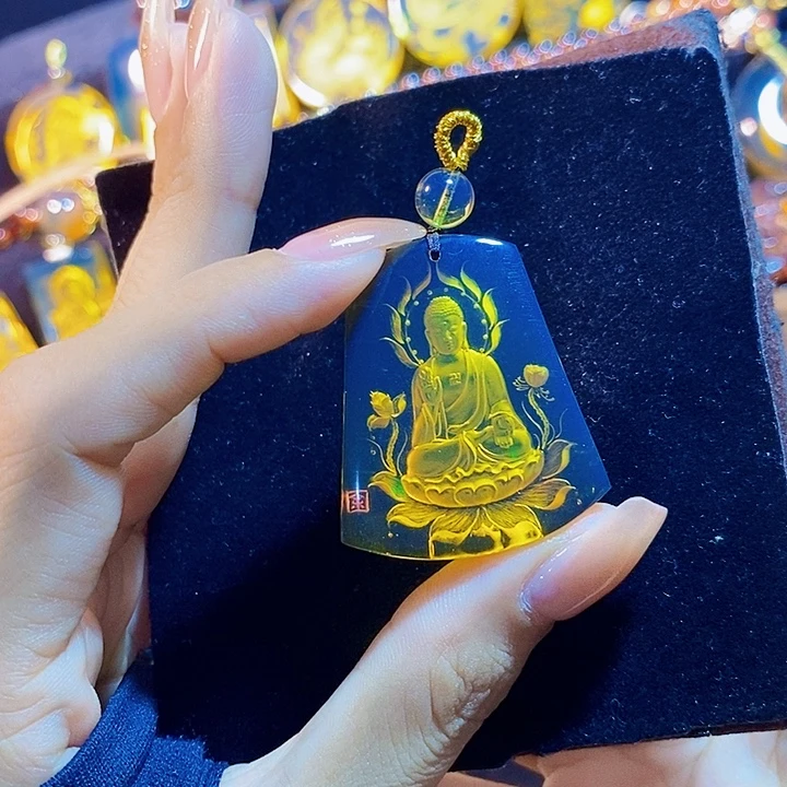 蓝珀未镶嵌珠宝奇石墨西哥蓝珀阿弥陀佛