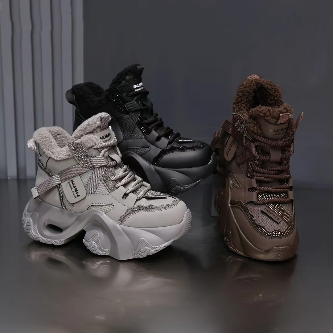 【五/大棉/单里】2025年冬季新款老爹鞋超火加绒加厚厚底休闲鞋