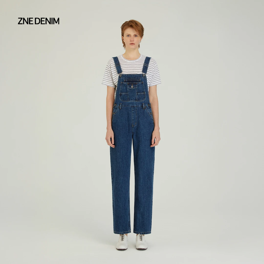 ZNE Jeans【会员特惠】经典牛仔蓝质感宽松牛仔背带裤女1139