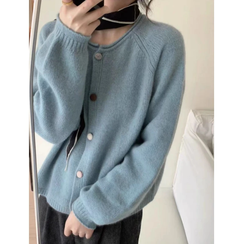 【简约彩色扣】设计师新品早春精致纯色韩系七彩扣包扣针织开衫女