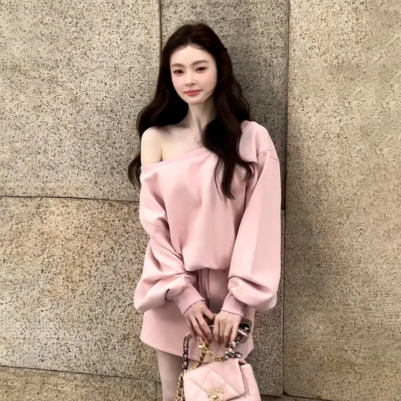 粉色卫衣套装连衣裙子女2025新款春季小个子香风韩系穿搭气质短裙