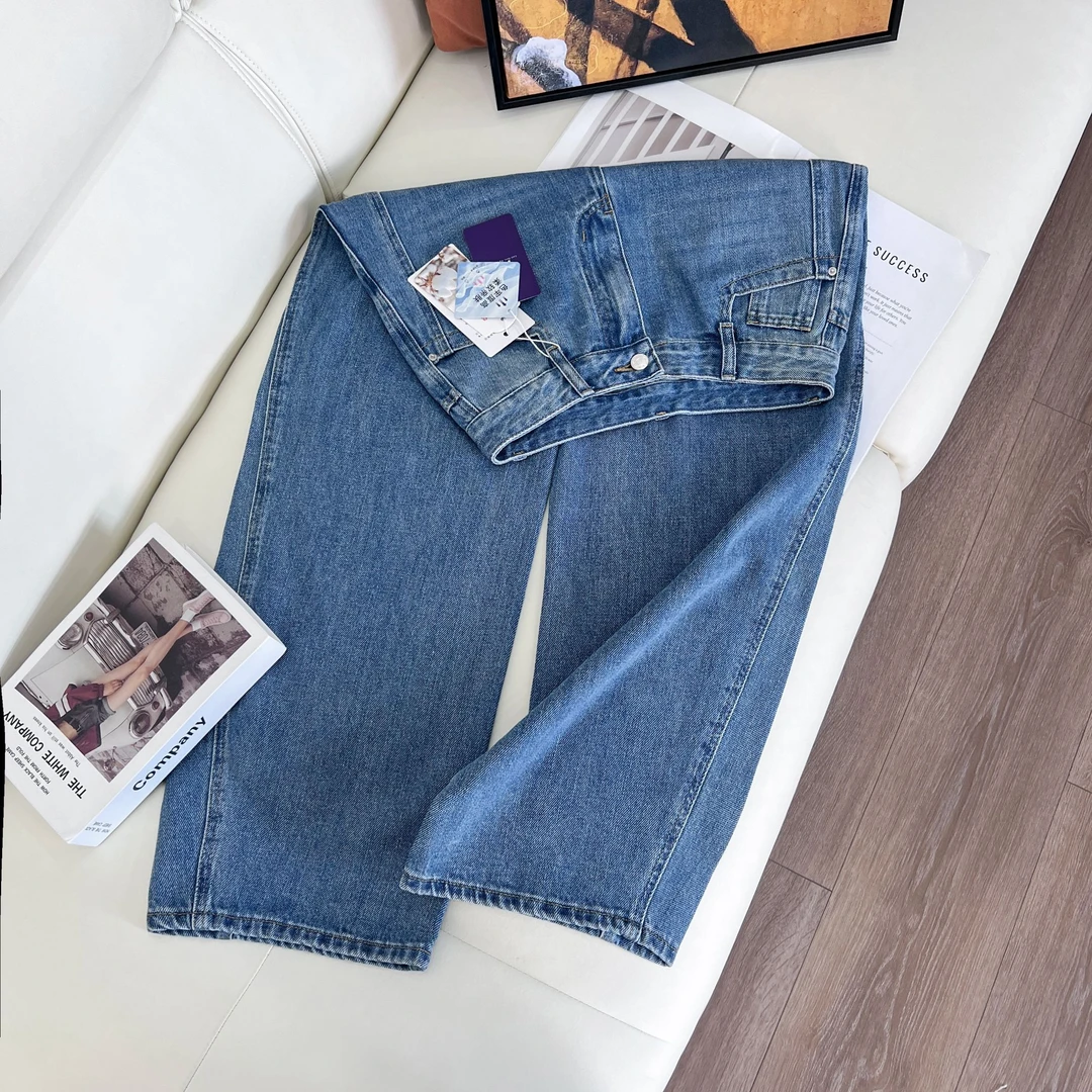 浅色阔腿牛仔裤女2025新款宽松高腰垂感百搭拖地显瘦直筒76209-1