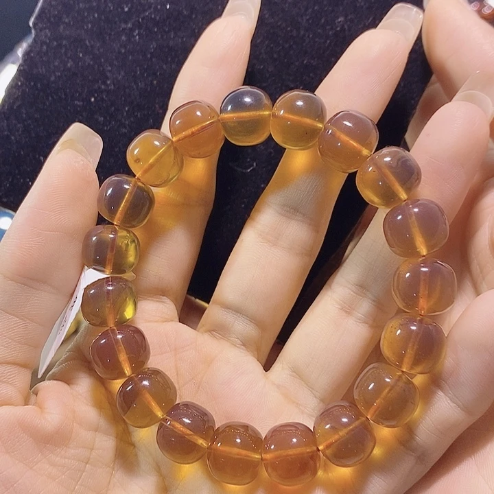 琥珀未镶嵌珠宝奇石棕红老型手串12