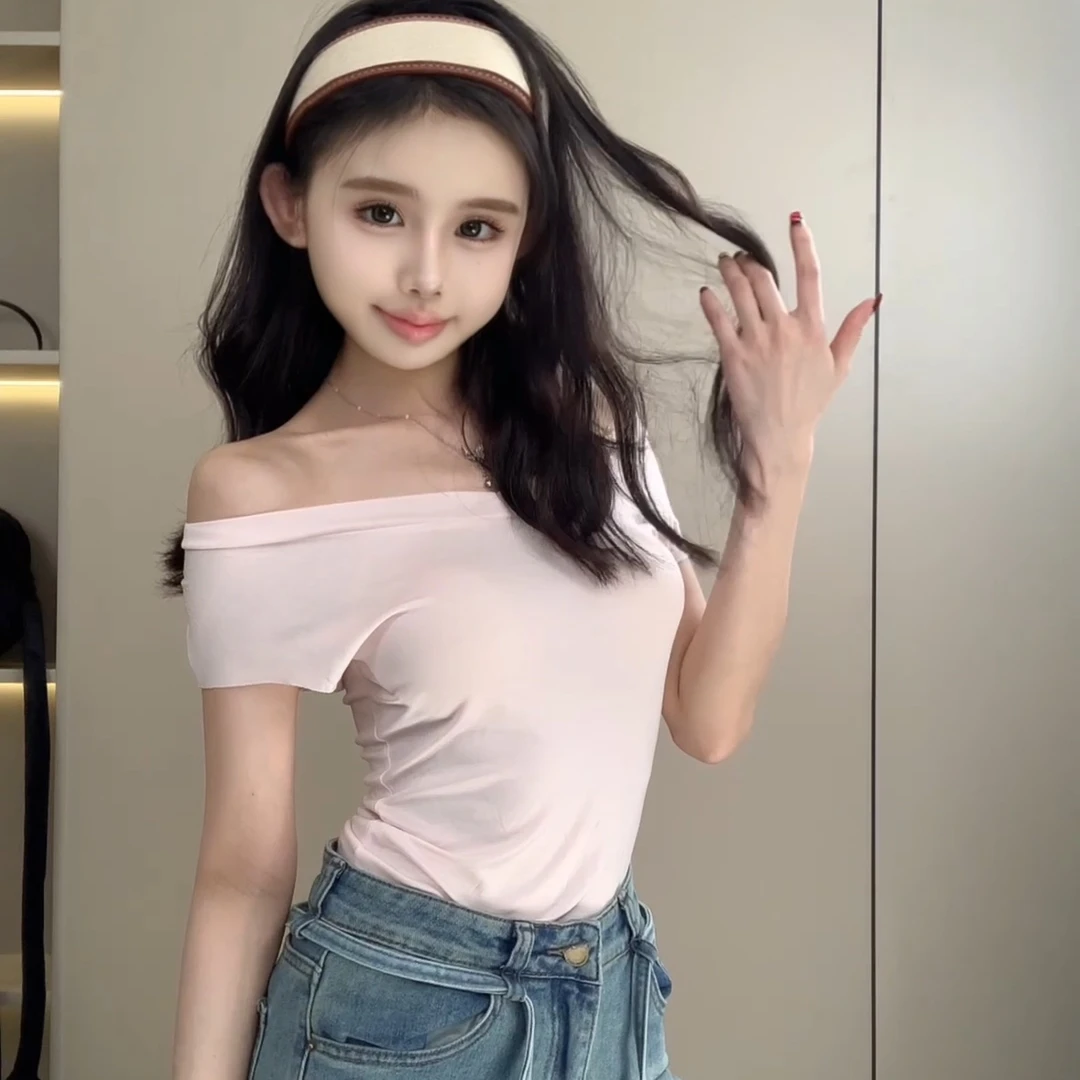 神仙小t纯欲薄感微透辣妹V领短袖打底衫女新款修身显瘦百搭上衣