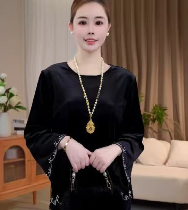新中式国风早秋丝绒圆领高级气质内搭女2025C5243-瑾玉