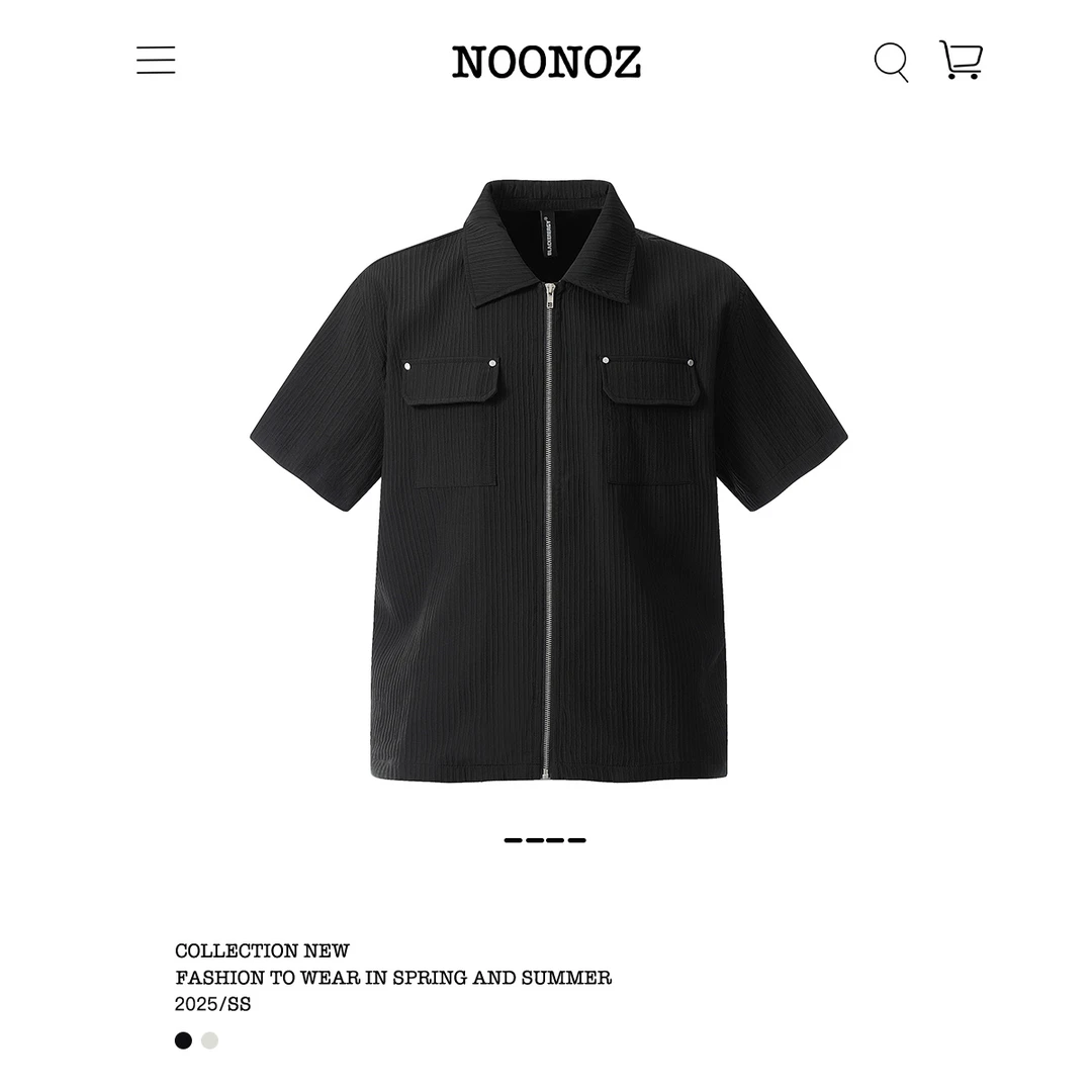 NOONOZ潮牌短袖衬衫男美式肌理感褶皱夏季新款小众高级感拉链衬衣