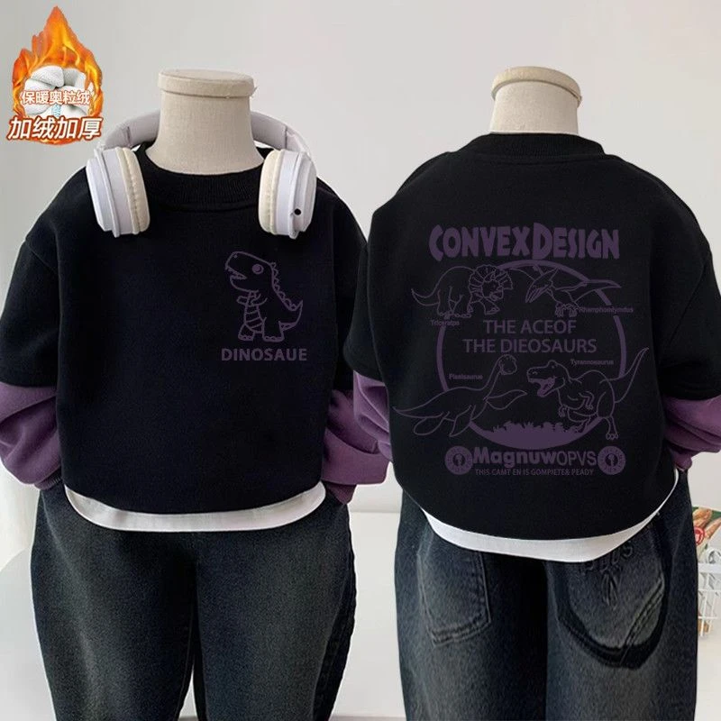 男童长袖卫衣秋装新款2025洋气女童中大童假两件爆款上衣时尚童装