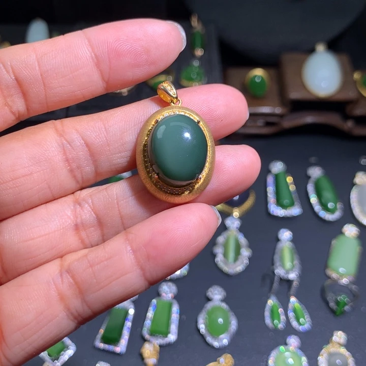 和田玉（碧玉）银S925镶嵌颈饰