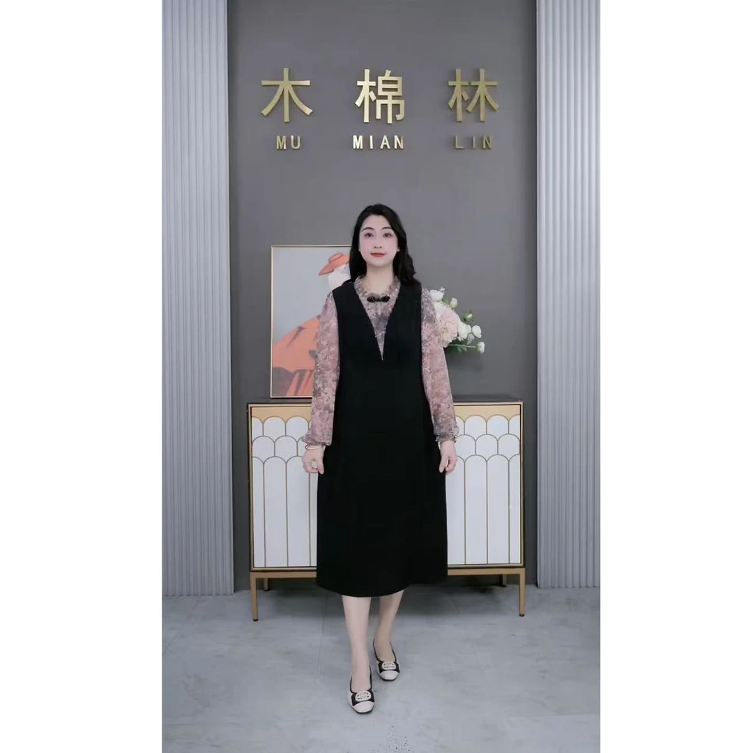 木棉林大码女装新款气质显瘦时尚百搭洋气中长款碎花连衣裙250337