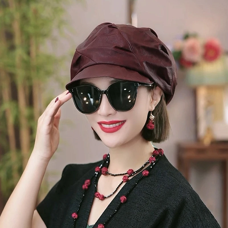 【云朵】香云纱重磅真丝桑蚕丝防晒遮阳高级帽子女秋冬百搭时尚0694