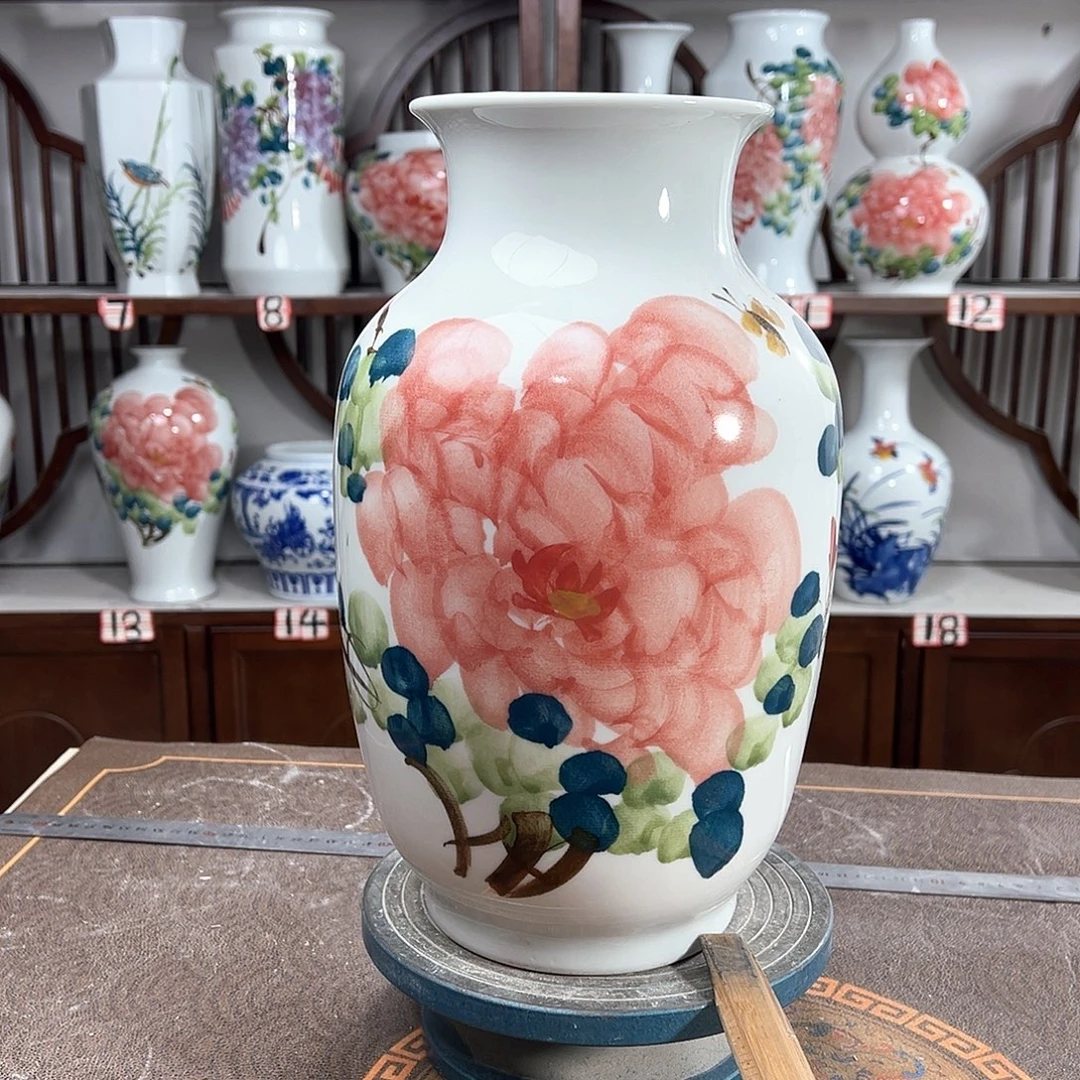 摆件景德镇陶瓷大冬红牡花