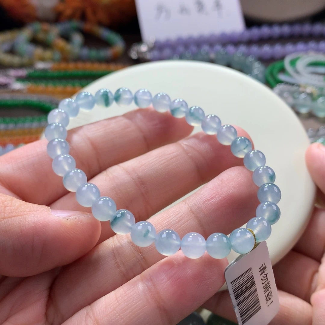 翡翠手链未镶嵌冰种起胶莫兰迪国风飘花手串卡6.2