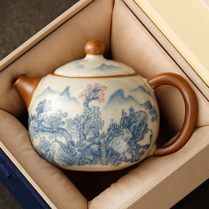 【汝窑开片】茶壶泡茶家用西施壶单个高档新款陶瓷家用功夫茶具