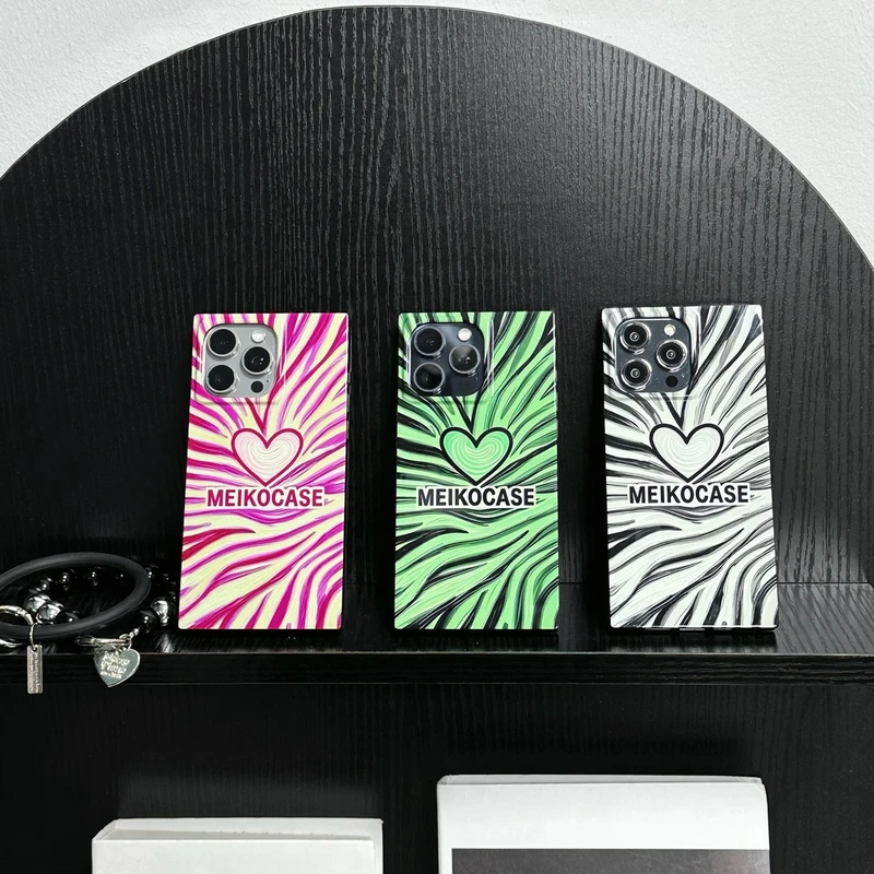 MEIKOCASE 甜心斑马纹手机壳适用苹果17promax方形16高级15情侣壳