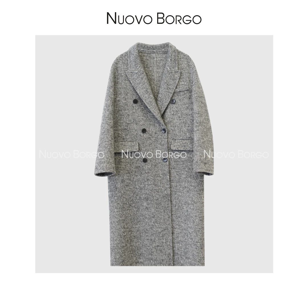 Nuovo Borgo 双排扣100%羊毛御寒保暖气质长款双面毛呢大衣女3020