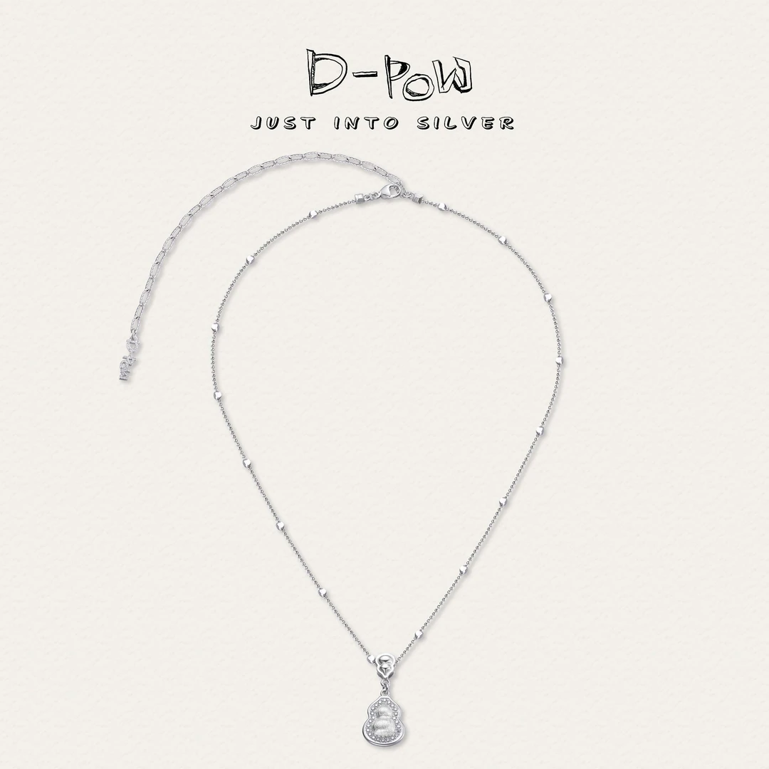 灯小炮 坠链均925银合成锆石 手工雕金花丝葫芦项链50cm（8304）