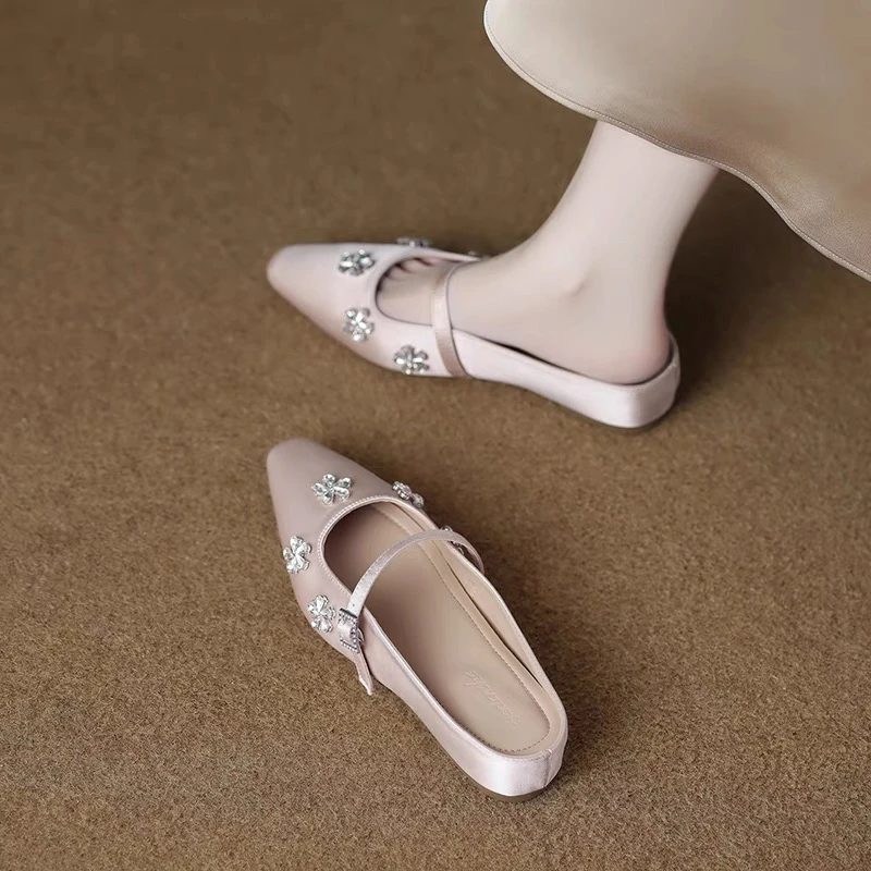 坡跟包头拖女夏外穿一字带绝美赖人半拖高级感软底花朵法式鞋拖