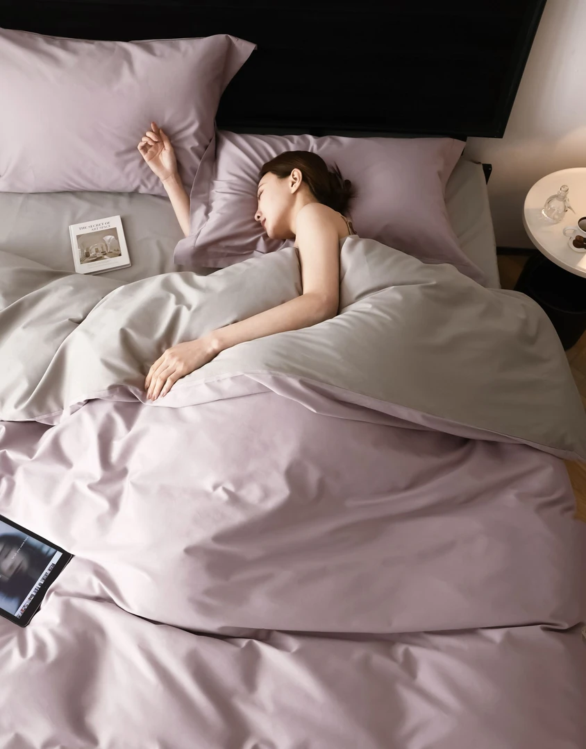 【秋冬款】轻奢简约A类长绒棉全棉双拼床上用品四件套床单床笠款